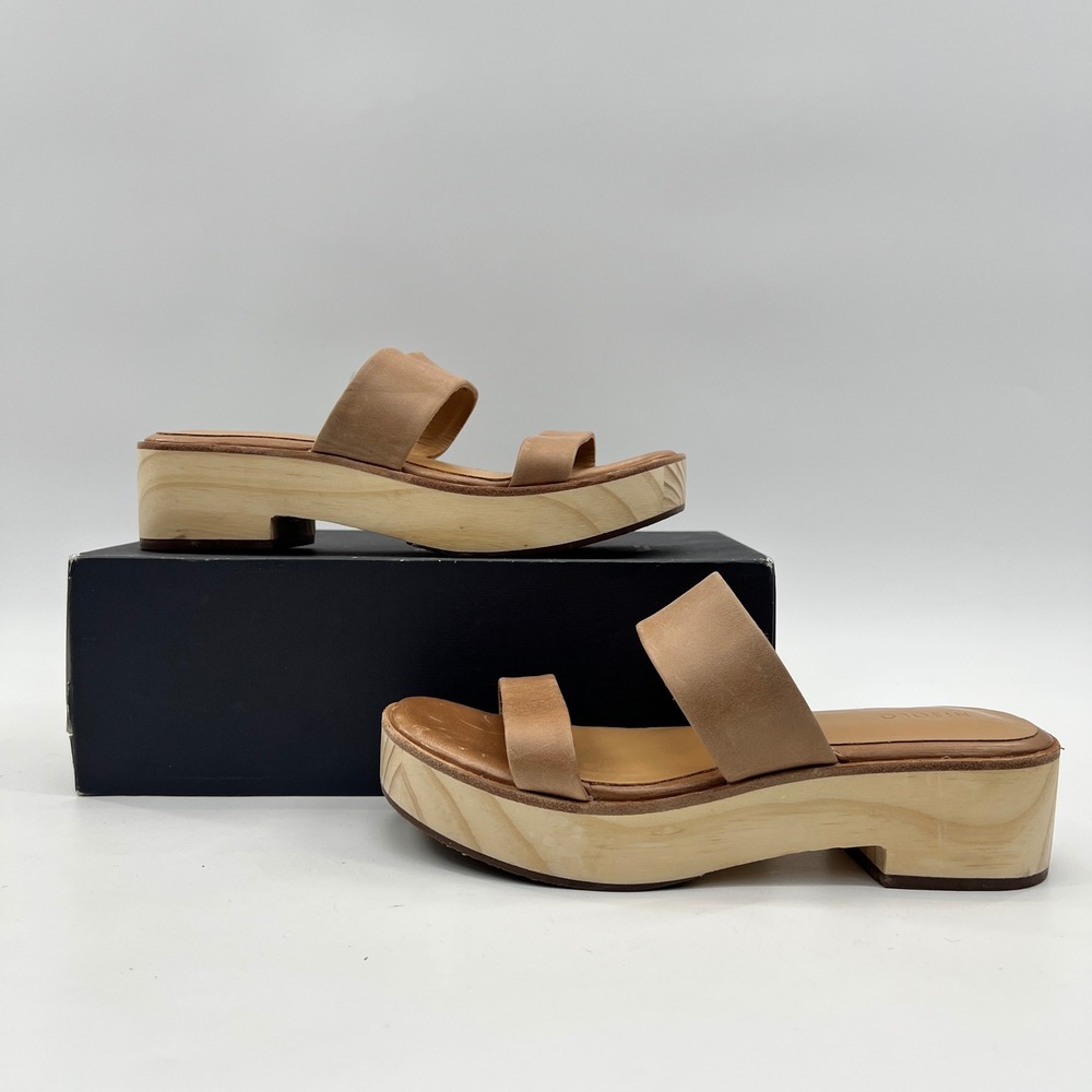 Nisolo Go-To Flatform Sandal Womens 7 Almond Tan Leather Wood Platform Slide